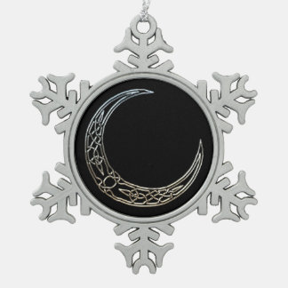 Silbermond und schwarzer keltischer Halbmond Schneeflocken Zinn-Ornament