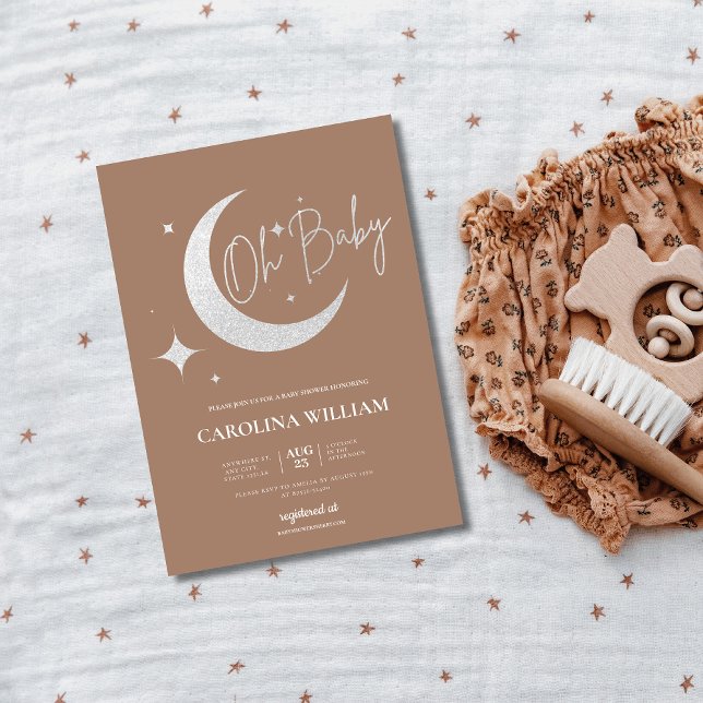 Silbermond und Sterne oh Babydusche aus Glitzer Einladung (Von Creator hochgeladen)