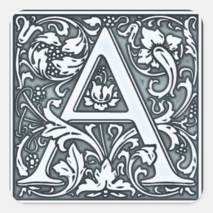Silbermonogramm geblüht quadratischer aufkleber