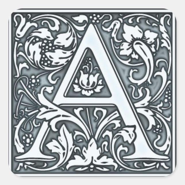 Silbermonogramm geblüht quadratischer aufkleber (Vorderseite)