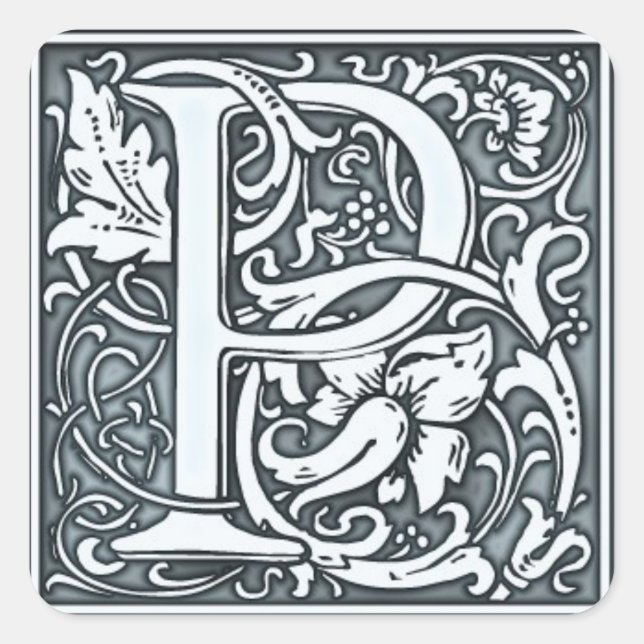 Silbermonogramm geblüht quadratischer aufkleber (Vorderseite)