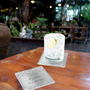 Silbername eleganter Geburtstag Glasuntersetzer