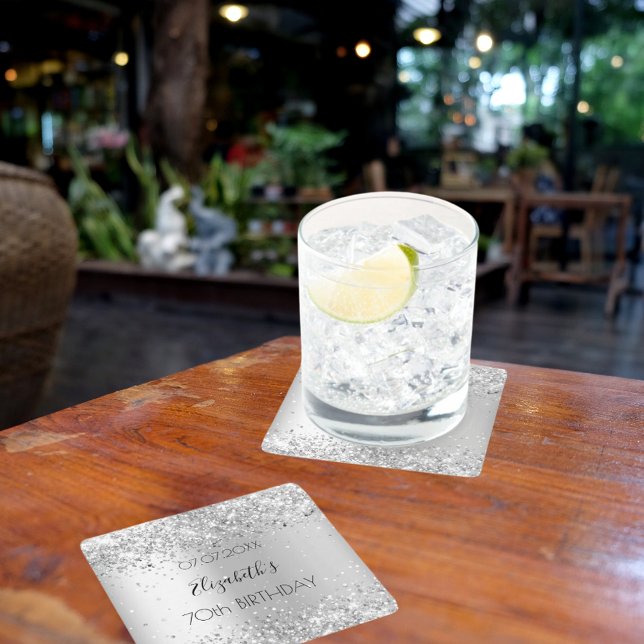 Silbername eleganter Geburtstag Rechteckiger Pappuntersetzer (Von Creator hochgeladen)