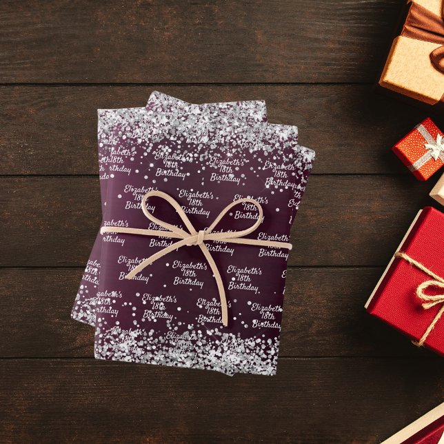 Silbername Geburtstag von Burgund Geschenkpapier Set (Von Creator hochgeladen)