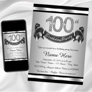 Silberne 100. Geburtstagsparty Einladung