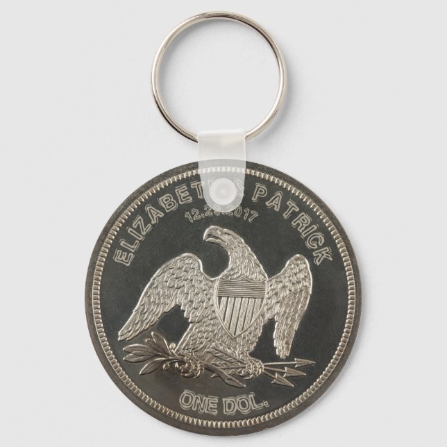 Silberne 1865 Dollar Hochzeit oder Jahrestag Schlüsselanhänger (Vorderseite)