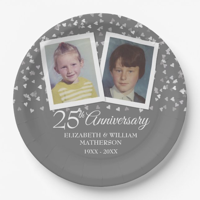 Silberne 25. Hochzeitstag Kindermädchen Foto Pappteller (Vorderseite)