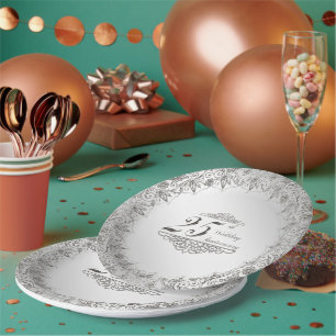 Silberne 25-jährige Jubiläumszeitung geblüht Pappteller