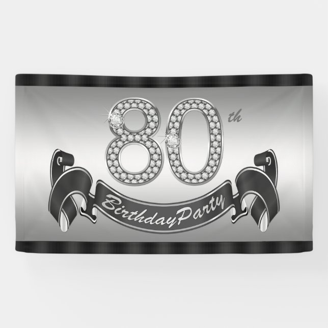 Silberne 80. Geburtstagsfeier Banner (Horizontal)