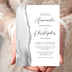 Silberne Achat-Grau-Script-Hochzeit Einladung