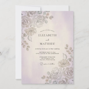 Silberne Amethyst-Blatt-Hochzeit Einladung