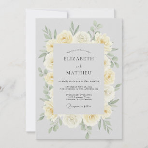Silberne Antike Creme Pfingstrose Hochzeit Einladung