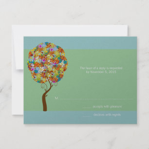 Silberne Aqua Blaue Blumen Liebe Baum Hochzeits-Ei RSVP Karte