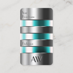 Silberne Aquamarine Glasgrabbriefe mit Monogramm Visitenkarte