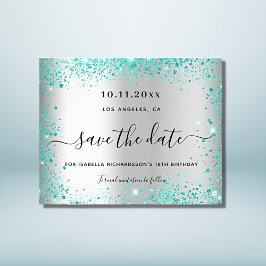 Silberne aquamarine Glitzer Save the Date Flyer