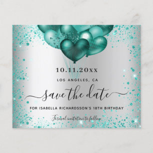 Silberne aquamarine Glitzer Save the Date Flyer