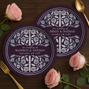 Silberne Aubergine Royal Medieval Schwert Hochzeit Pappteller