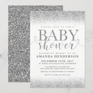 Silberne Baby Shower Einladung mit falschem Glitte