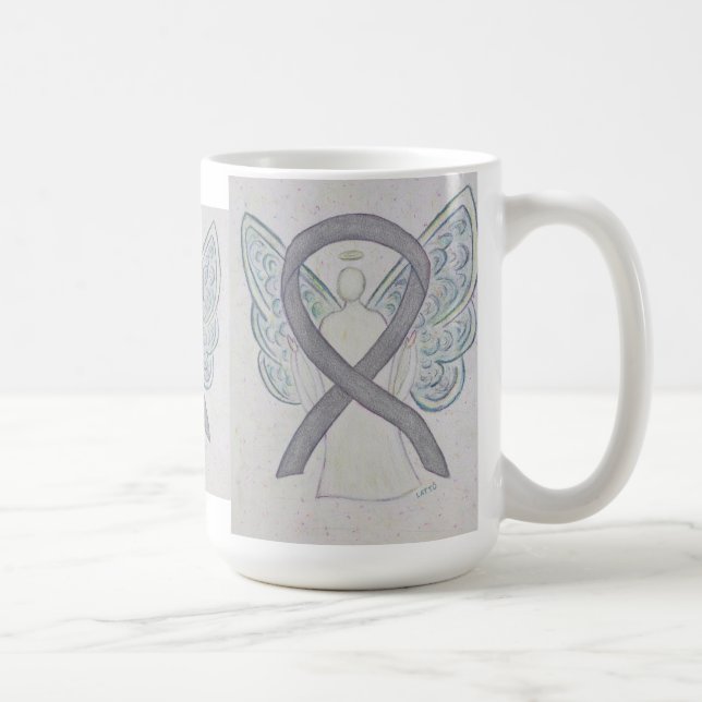 Silberne Bewusstsein Ribbon Engel Art Tasse (Rechts)