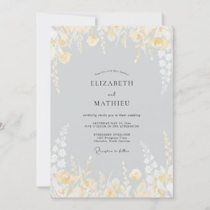 Silberne Blassgold-Blüten-Hochzeit Einladung