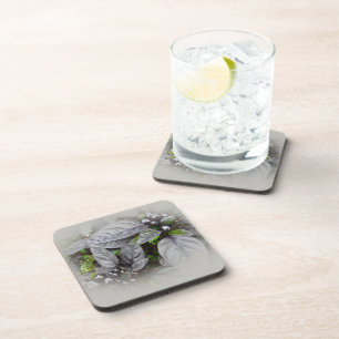 Silberne Blätter und Beeren Untersetzer