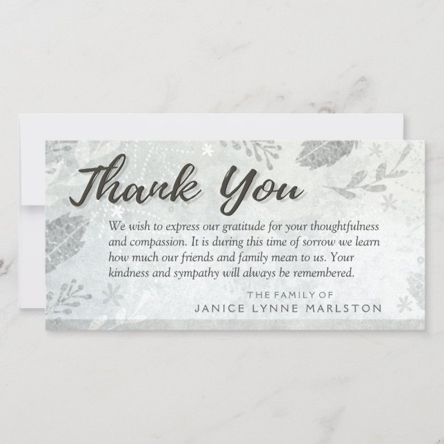 Silberne Blätter Vielen Dank Beileid aus der Famil Dankeskarte (Vorderseite)