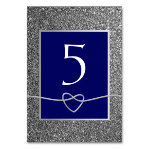 Silberne blaue Hochzeit Tischnummer
