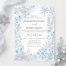Silberne Blaue Schneeflocken Florale Winterhochzei