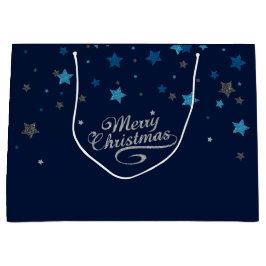 Silberne blaue Stern-frohe Große Geschenktüte