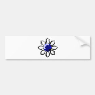 Silberne Blume mit blauem Stein Autoaufkleber