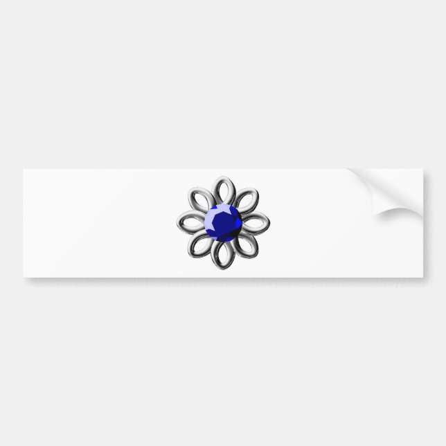 Silberne Blume mit blauem Stein Autoaufkleber (Vorne)