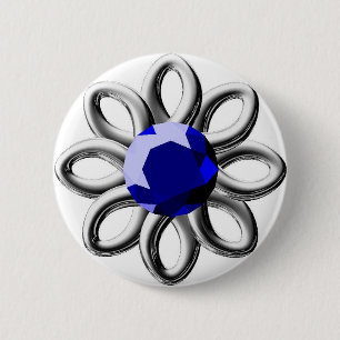 Silberne Blume mit blauem Stein Button