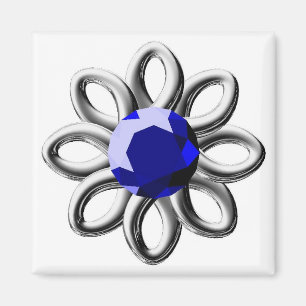 Silberne Blume mit blauem Stein Magnet