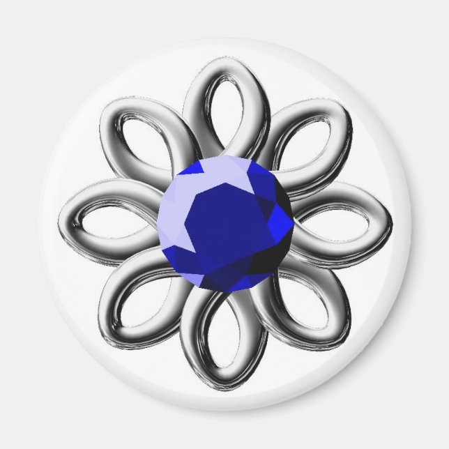 Silberne Blume mit blauem Stein Magnet (Vorne)
