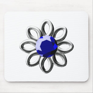 Silberne Blume mit blauem Stein Mousepad