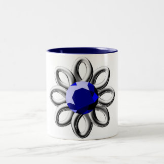 Silberne Blume mit blauem Stein Zweifarbige Tasse