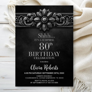Silberne Blumen Überraschung zum 80. Geburtstag Einladung