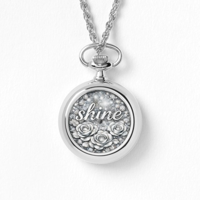 Silberne Blumenhalskette Shine Armbanduhr (Vorderseite)