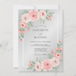 Silberne Blush-Petal-Hochzeit Einladung
