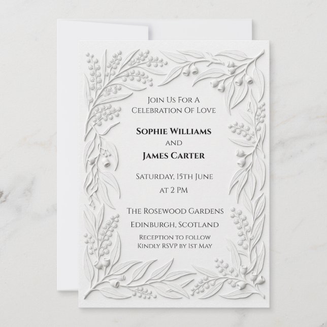 Silberne botanische Hochzeit Einladung (Vorderseite)