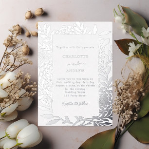 Silberne botanische Luxushochzeit Folieneinladung