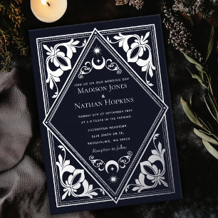 Silberne Celestial Art Nouveau Tarot Gothic Hochze Folieneinladung