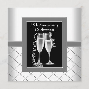 Silberne Champagner 25. Hochzeitstag-Party Einladung
