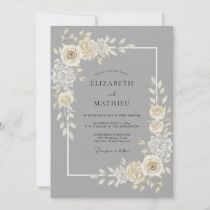 Silberne Creme-Blüten-Hochzeit Einladung