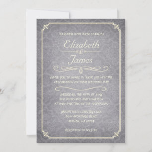Silberne Damast-Kreidetafel-Hochzeitskarten Einladung