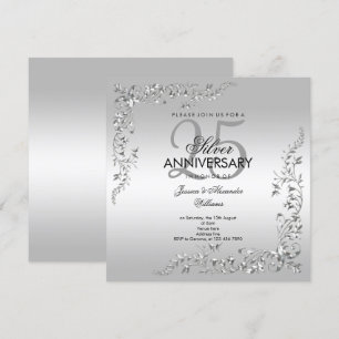 Silberne Dekoration 25. Hochzeitstag Einladung