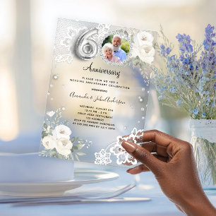 Silberne Diamant Blumen 60. Hochzeitstag Acryleinladungen