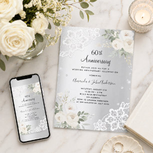 Silberne Diamant Blumen 60. Hochzeitstag Einladung