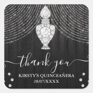 Silberne Diamant Parfümflasche Quinceanera Quadratischer Aufkleber