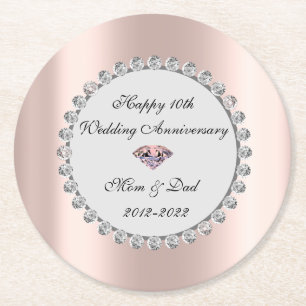 Silberne Diamanten Roségold 10. Hochzeitstag Runder Pappuntersetzer